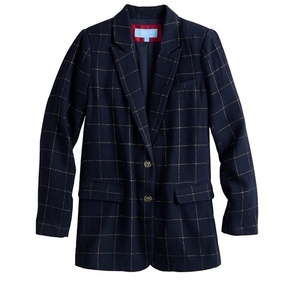 Draper James RSVP New Size XXL Navy Plaid and Gold Button Preppy Academia Blazer - Picture 1 of 11